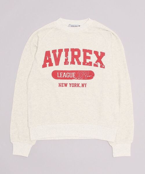 AVIREX（アヴィレックス）の「MINI WAFFLE CALLEGE LOGO T-SHIRT/ ミニワッフルカレッジロゴTシャツ（Tシャツ/カットソー・レディース・ナチュラル/チャコール/オリーブ系・F）」の7枚目の写真