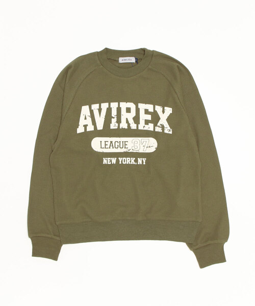 AVIREX（アヴィレックス）の「MINI WAFFLE CALLEGE LOGO T-SHIRT/ ミニワッフルカレッジロゴTシャツ（Tシャツ/カットソー・レディース・ナチュラル/チャコール/オリーブ系・F）」の5枚目の写真