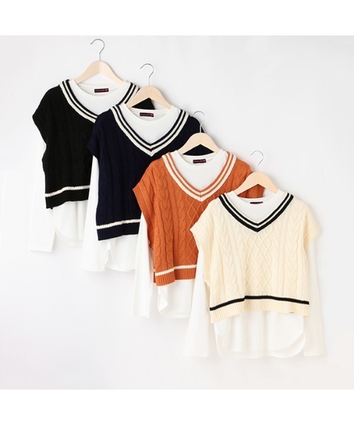 LOVETOXIC（ラブトキシック）の「ニットベスト長袖TシャツSET（ベスト・キッズ・ブラック/ネイビー/オレンジ/アイボリー・SS/S/M/L）」の9枚目の写真