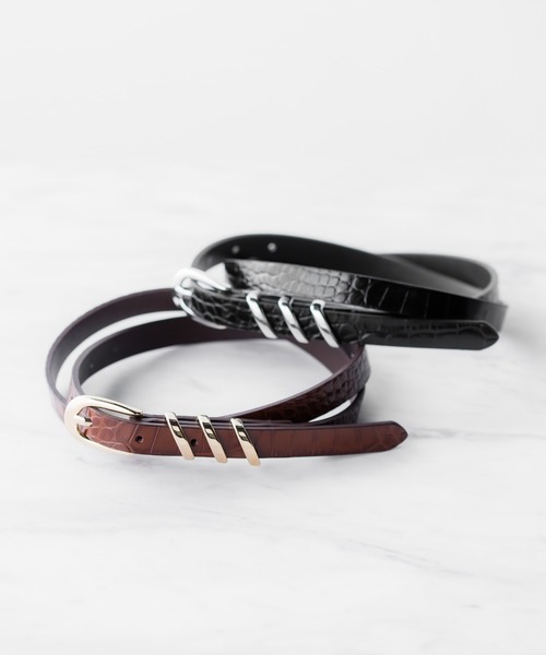 LAUTREAMONT（ロートレアモン）の「レザークロコ3連ベルト（ベルト・レディース・ブラウン/ブラック・FREE）」の2枚目の写真