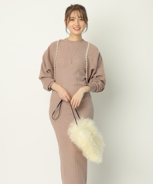 Apuweiser-riche ジレニット　ブラウン ケーブルシャツレイヤードミニニットワンピース | ワンピース