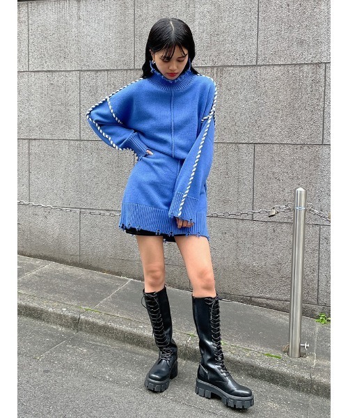 ENVYM（アンビー）の「ステッチタートルＫＮＩＴ　ＯＰ（ワンピース・レディース・ブラック/ブルー/アイボリー・FREE）」の6枚目の写真