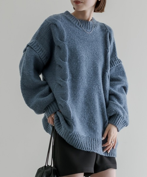 mline（エムライン）の「[mline] ケーブル2WAYベストニット（ニット/セーター・レディース・オフホワイト/ブラウン/ブルー・FREE）」の3枚目の写真