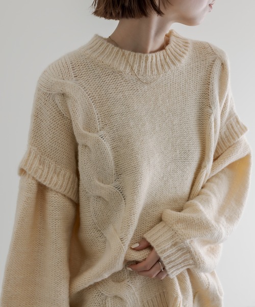 mline（エムライン）の「[mline] ケーブル2WAYベストニット（ニット/セーター・レディース・オフホワイト/ブラウン/ブルー・FREE）」の12枚目の写真