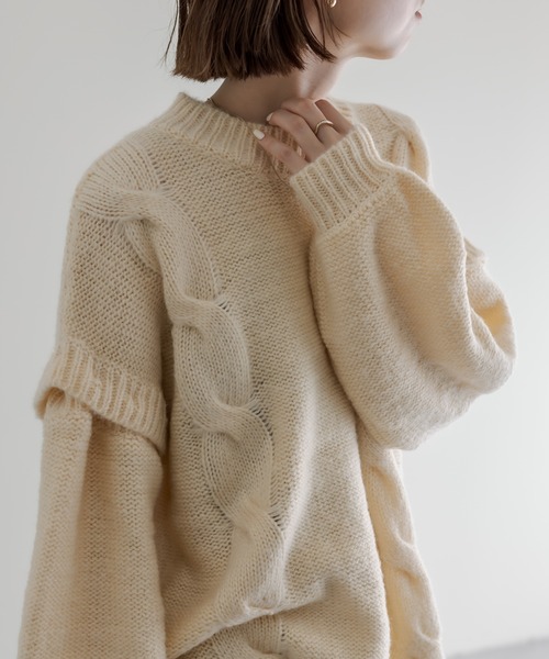 mline（エムライン）の「[mline] ケーブル2WAYベストニット（ニット/セーター・レディース・オフホワイト/ブラウン/ブルー・FREE）」の4枚目の写真