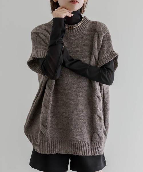 mline（エムライン）の「[mline] ケーブル2WAYベストニット（ニット/セーター・レディース・オフホワイト/ブラウン/ブルー・FREE）」の8枚目の写真