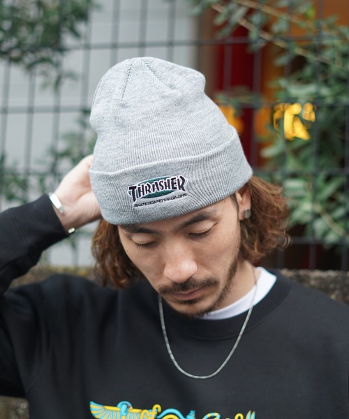 THRASHER（スラッシャー）の「OVAL MAG ACRYLIC BEANIE/スラッシャーニットキャップ・ビーニー（ニットキャップ/ビーニー・メンズ・ブラック/ネイビー/グレー/レッド・FREE）」の2枚目の写真