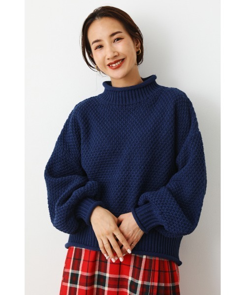 RODEO CROWNS WIDE BOWL（ロデオクラウンズワイドボウル）の「Waffleハイネックニットトップス（ニット/セーター・レディース・ネイビー/アイボリー/グリーン・FREE）」の3枚目の写真