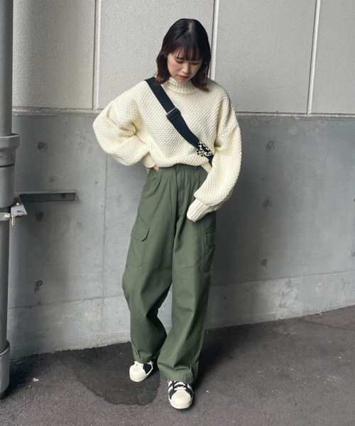 【ROHE/ロヘ】FRINGE WL BLEND タートルネックニット RODEO CROWNS WIDE BOWL | Grunge Border Knit カーディガン