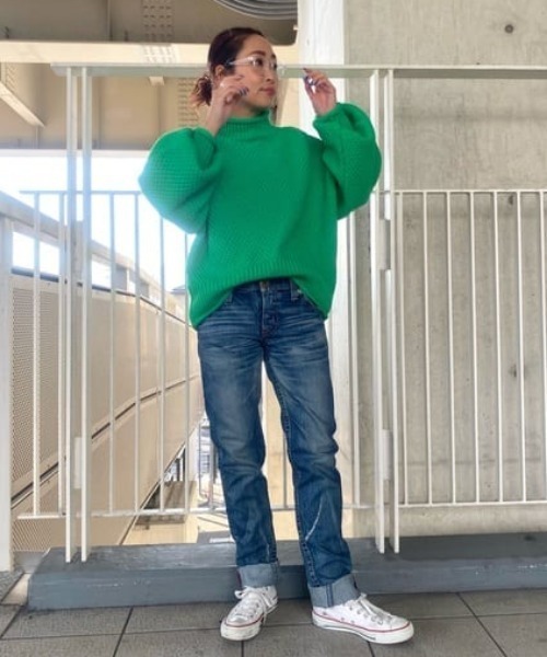 RODEO CROWNS WIDE BOWL（ロデオクラウンズワイドボウル）の「Waffleハイネックニットトップス（ニット/セーター・レディース・ネイビー/アイボリー/グリーン・FREE）」の9枚目の写真