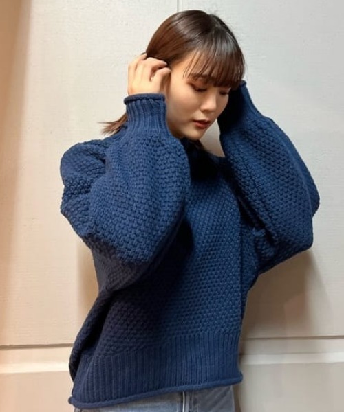 RODEO CROWNS WIDE BOWL（ロデオクラウンズワイドボウル）の「Waffleハイネックニットトップス（ニット/セーター・レディース・ネイビー/アイボリー/グリーン・FREE）」の12枚目の写真