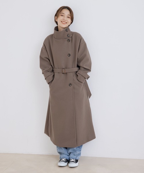 Jayro(ジャイロ)の「【EC限定】ニットモッサスタンドカラーロングコート(その他アウター・レディース・ブルー系その他4/ダークブラウン・M)」の1枚目の写真