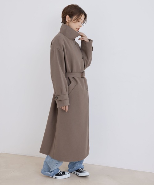 Jayro(ジャイロ)の「【EC限定】ニットモッサスタンドカラーロングコート(その他アウター・レディース・ブルー系その他4/ダークブラウン・M)」の4枚目の写真