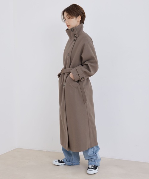 Jayro(ジャイロ)の「【EC限定】ニットモッサスタンドカラーロングコート(その他アウター・レディース・ブルー系その他4/ダークブラウン・M)」の5枚目の写真