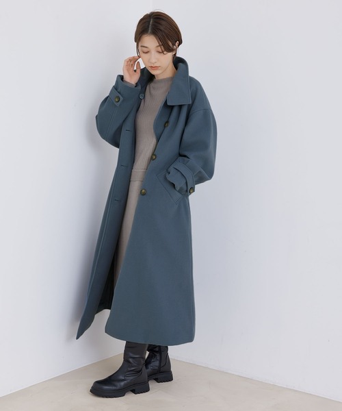 Jayro(ジャイロ)の「【EC限定】ニットモッサスタンドカラーロングコート(その他アウター・レディース・ブルー系その他4/ダークブラウン・M)」の7枚目の写真