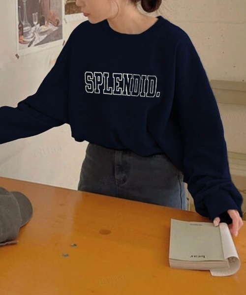 Dalfwin(ダールフィン)の「韓国ファッションSPLENDID刺繍ロゴオーバーサイズスウェット(スウェット・レディース・ブラック/グレー系その他/ライトブルー/ピンク/ライトグレー/ネイビー/グレー・FREE)」の6枚目の写真