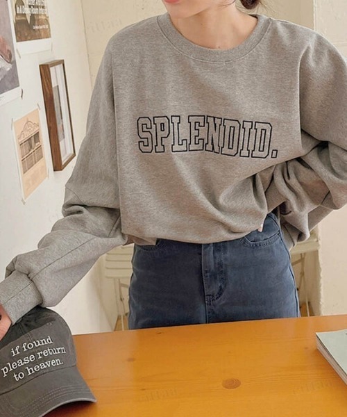 韓国ファッションSPLENDID刺繍ロゴオーバーサイズスウェット