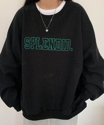 Dalfwin | 2022 AW 秋冬 韓国ファッション スウェット レディース　裏起毛あり　SPLENDID刺繍ロゴスウェット トレーナー　オーバーサイズ ビッグシルエット(スウェット)