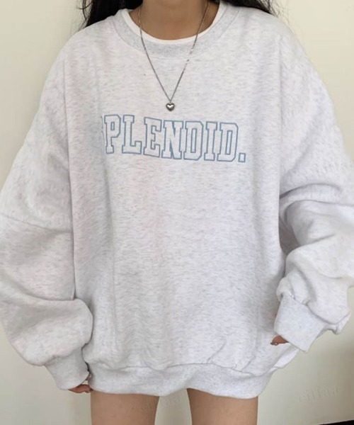 The Barnnet 韓国 スウェット トレーナー 刺繍 ライトグレー 韓国ファッションSPLENDID刺繍ロゴオーバーサイズスウェット