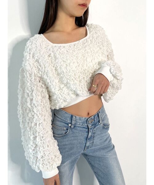 EMODA（エモダ）の「3Dファブリックトップス（Tシャツ/カットソー・レディース・ホワイト/ブラック・FREE）」の2枚目の写真