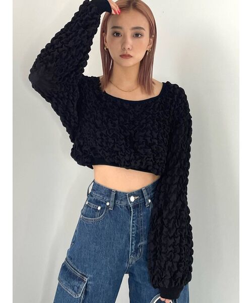 EMODA（エモダ）の「3Dファブリックトップス（Tシャツ/カットソー・レディース・ホワイト/ブラック・FREE）」の8枚目の写真