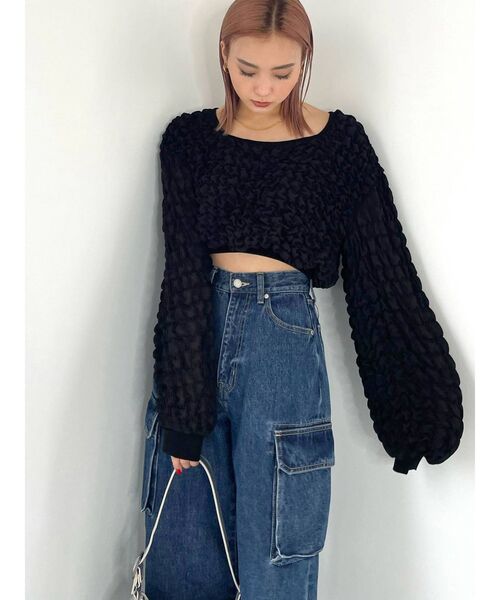 EMODA（エモダ）の「3Dファブリックトップス（Tシャツ/カットソー・レディース・ホワイト/ブラック・FREE）」の9枚目の写真