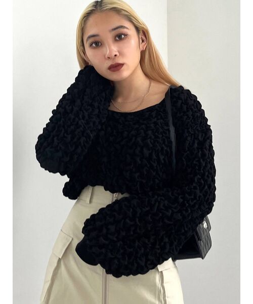 EMODA（エモダ）の「3Dファブリックトップス（Tシャツ/カットソー・レディース・ホワイト/ブラック・FREE）」の11枚目の写真