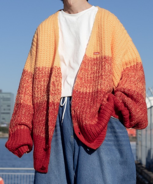 Perushu(ペルーシュ)の「ルーズグラデーションカーディガン(カーディガン/ボレロ・メンズ・カーキ/ネイビー/オレンジ・LARGE/MEDIUM)」の6枚目の写真