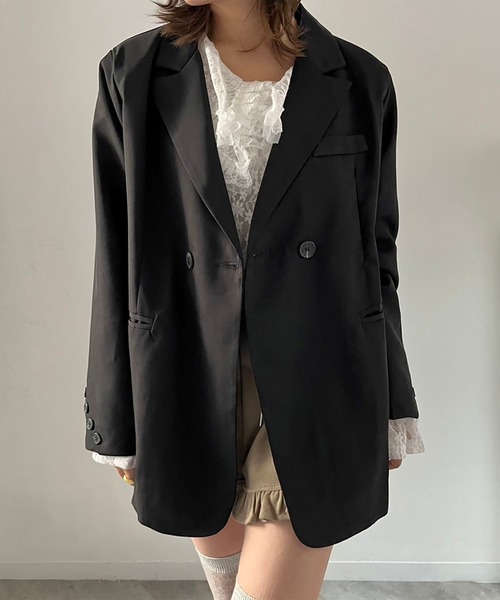 Jewelobe(ジュエローブ)の「ナナメカフスダブルブレストテーラージャケット(テーラードジャケット・レディース・アイボリー/ブラック・FREE)」の10枚目の写真