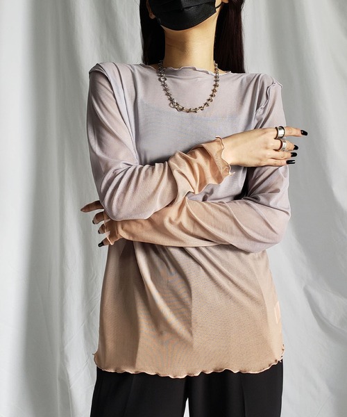 me+em select（ミームセレクト）の「※※グラデーションシアーメロートップス（Tシャツ/カットソー・レディース・グレー系その他/パープル系その他/グレー系その他2・MEDIUM）」の16枚目の写真