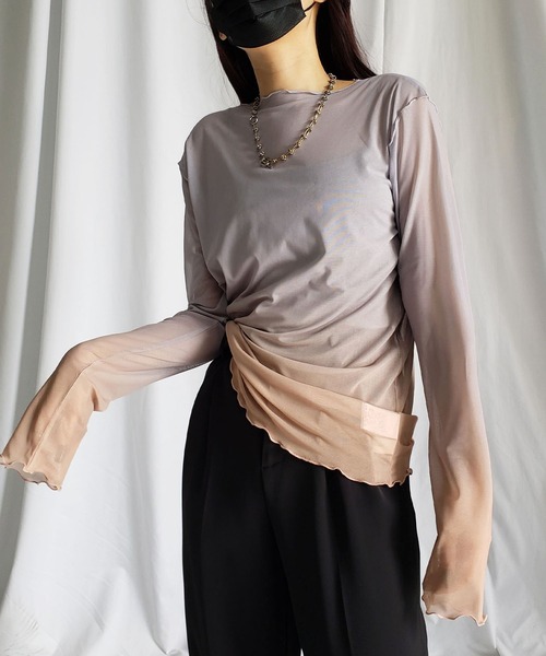 me+em select（ミームセレクト）の「※※グラデーションシアーメロートップス（Tシャツ/カットソー・レディース・グレー系その他/パープル系その他/グレー系その他2・MEDIUM）」の8枚目の写真