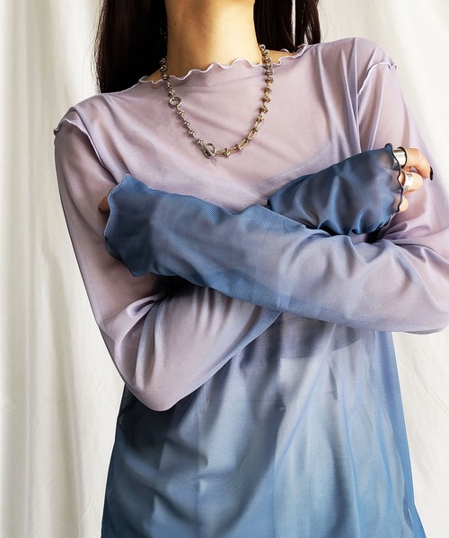 me+em select（ミームセレクト）の「※※グラデーションシアーメロートップス（Tシャツ/カットソー・レディース・グレー系その他/パープル系その他/グレー系その他2・MEDIUM）」の7枚目の写真