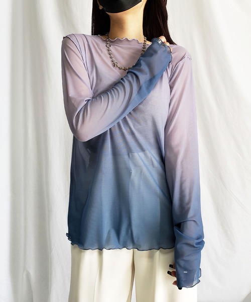 me+em select（ミームセレクト）の「※※グラデーションシアーメロートップス（Tシャツ/カットソー・レディース・グレー系その他/パープル系その他/グレー系その他2・MEDIUM）」の20枚目の写真