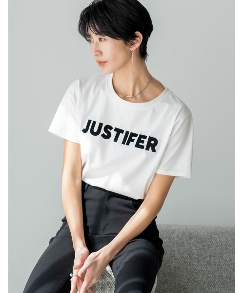 Re:EDIT（リエディ）の「[神山まりあさん着用][2023S/S COLLECTION]フロッキーゴシックロゴTシャツ（Tシャツ/カットソー・レディース・ホワイト/ブラック/ホワイト×ネイビー・MEDIUM/LARGE）」の12枚目の写真