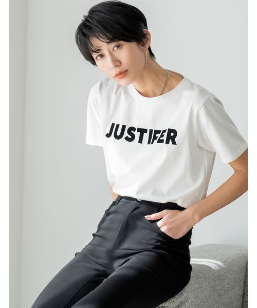 Re:EDIT（リエディ）の「[神山まりあさん着用][2023S/S COLLECTION]フロッキーゴシックロゴTシャツ（Tシャツ/カットソー・レディース・ホワイト/ブラック/ホワイト×ネイビー・MEDIUM/LARGE）」の13枚目の写真