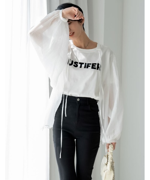 Re:EDIT（リエディ）の「[神山まりあさん着用][2023S/S COLLECTION]フロッキーゴシックロゴTシャツ（Tシャツ/カットソー・レディース・ホワイト/ブラック/ホワイト×ネイビー・MEDIUM/LARGE）」の17枚目の写真