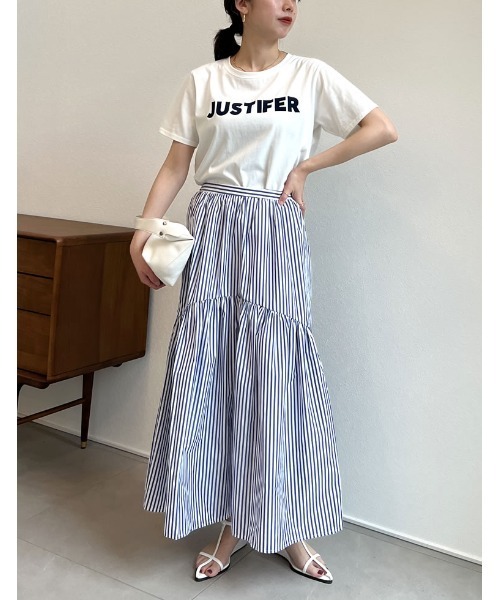 Re:EDIT（リエディ）の「[神山まりあさん着用][2023S/S COLLECTION]フロッキーゴシックロゴTシャツ（Tシャツ/カットソー・レディース・ホワイト/ブラック/ホワイト×ネイビー・MEDIUM/LARGE）」の22枚目の写真