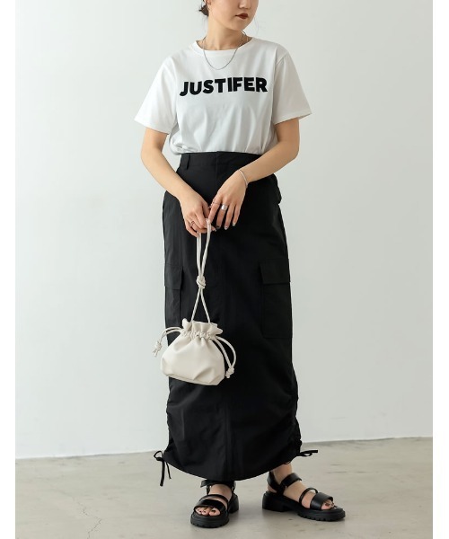 Re:EDIT（リエディ）の「[神山まりあさん着用][2023S/S COLLECTION]フロッキーゴシックロゴTシャツ（Tシャツ/カットソー・レディース・ホワイト/ブラック/ホワイト×ネイビー・MEDIUM/LARGE）」の21枚目の写真