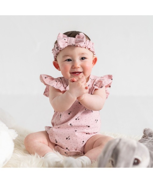 birthday party(バースデイパーティー)の「birthdayparty/【お揃い】天竺ドットフラワープリントコットンボディミニ(70~80cm)(ロンパース・キッズ・グレー系その他/ピンク系その他・80/70)」の4枚目の写真