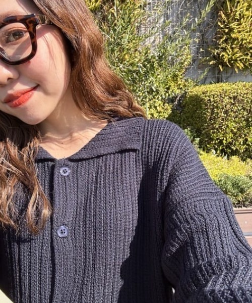 RODEO CROWNS WIDE BOWL（ロデオクラウンズワイドボウル）の「襟付きニットカーディガン（カーディガン/ボレロ・レディース・ネイビー/オフホワイト/ライトグリーン・FREE）」の3枚目の写真