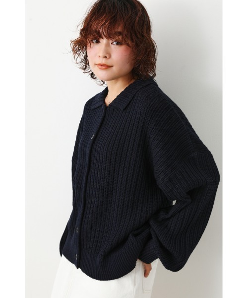 RODEO CROWNS WIDE BOWL（ロデオクラウンズワイドボウル）の「襟付きニットカーディガン（カーディガン/ボレロ・レディース・ネイビー/オフホワイト/ライトグリーン・FREE）」の7枚目の写真