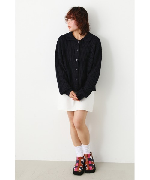 RODEO CROWNS WIDE BOWL（ロデオクラウンズワイドボウル）の「襟付きニットカーディガン（カーディガン/ボレロ・レディース・ネイビー/オフホワイト/ライトグリーン・FREE）」の4枚目の写真