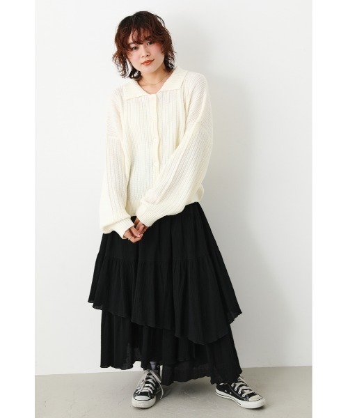 RODEO CROWNS WIDE BOWL（ロデオクラウンズワイドボウル）の「襟付きニットカーディガン（カーディガン/ボレロ・レディース・ネイビー/オフホワイト/ライトグリーン・FREE）」の21枚目の写真