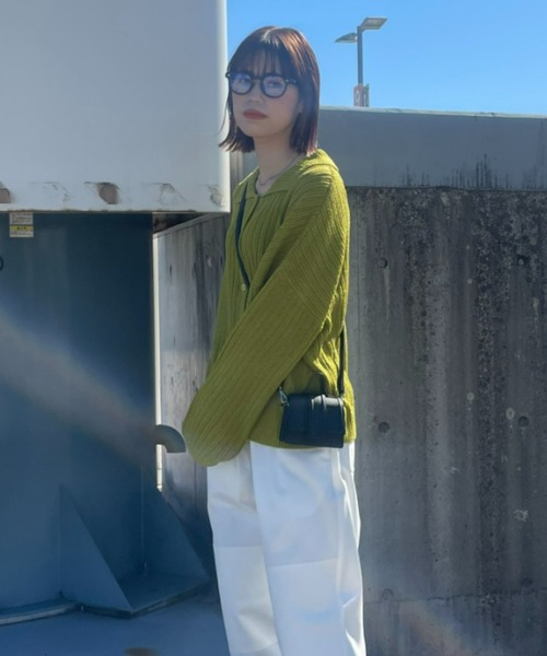 RODEO CROWNS WIDE BOWL（ロデオクラウンズワイドボウル）の「襟付きニットカーディガン（カーディガン/ボレロ・レディース・ネイビー/オフホワイト/ライトグリーン・FREE）」の9枚目の写真