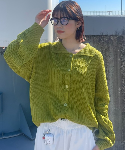 RODEO CROWNS WIDE BOWL（ロデオクラウンズワイドボウル）の「襟付きニットカーディガン（カーディガン/ボレロ・レディース・ネイビー/オフホワイト/ライトグリーン・FREE）」の11枚目の写真