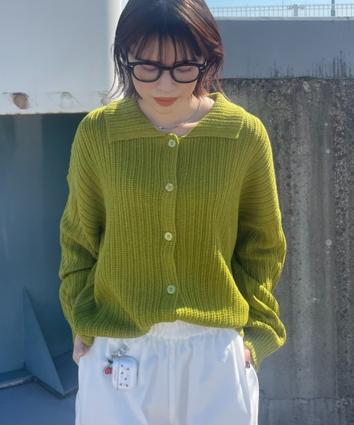 RODEO CROWNS WIDE BOWL（ロデオクラウンズワイドボウル）の「襟付きニットカーディガン（カーディガン/ボレロ・レディース・ネイビー/オフホワイト/ライトグリーン・FREE）」の18枚目の写真