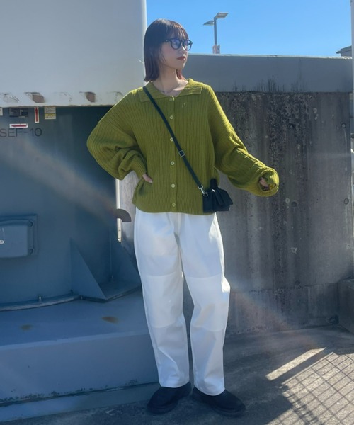 RODEO CROWNS WIDE BOWL（ロデオクラウンズワイドボウル）の「襟付きニットカーディガン（カーディガン/ボレロ・レディース・ネイビー/オフホワイト/ライトグリーン・FREE）」の6枚目の写真