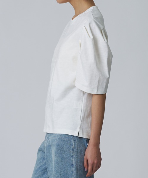Abor(アボア)の「【Abor】2タックハーフスリーブTシャツ(Tシャツ/カットソー・レディース・ネイビー/アイボリー/ベージュ・FREE)」の5枚目の写真