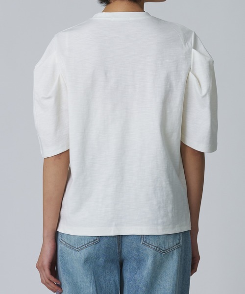 Abor(アボア)の「【Abor】2タックハーフスリーブTシャツ(Tシャツ/カットソー・レディース・ネイビー/アイボリー/ベージュ・FREE)」の6枚目の写真