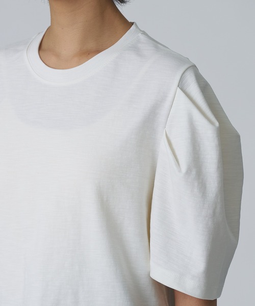 Abor(アボア)の「【Abor】2タックハーフスリーブTシャツ(Tシャツ/カットソー・レディース・ネイビー/アイボリー/ベージュ・FREE)」の7枚目の写真